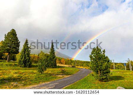 Beautiful double rainbow over woods at Vysoke Tatry town in High Tatras mountains, Slovakia Foto stock © 