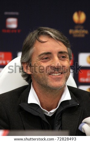 KYIV, UKRAINE - MARCH 9: FC Manchester City manager Roberto Mancini attends a press-conference before UEFA Europa League game against FC Dynamo Kyiv on March 9, 2011 in Kyiv, Ukraine