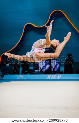 KYIV, UKRAINE - AUGUST 30, 2013: Margarita Mamun of Russia performs during 32nd Rhythmic Gymnastics World Championship (Individual All-Ã?Â­Around competition)