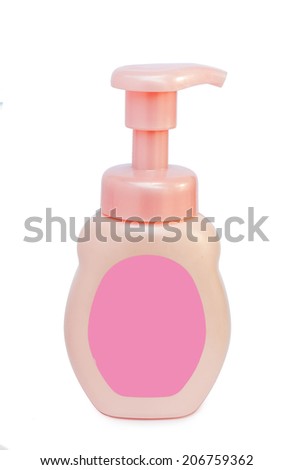 Dispenser Pump Cosmetic Or Hygiene pink, Plastic Bottle Of Gel, Liquid Soap, Lotion, Cream, Shampoo