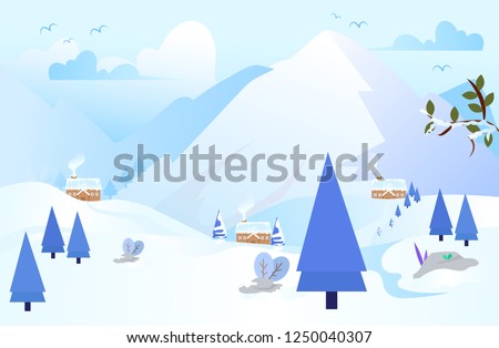  Beautiful scene in the forest on a winter day isolated design illustration, winter landscape. 