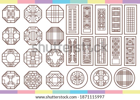 Traditional korean window. classic round and octagon tradional window and door. Korea, japan, China or asian. traditional historical doors and windows