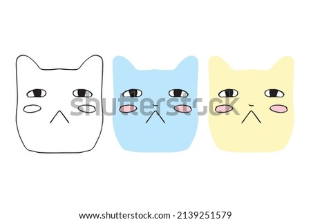 Emoticon cat expression gesture. Cat monster face emoticon different color style
