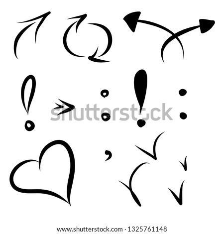  Hand drawn arrows and punctuation marks. Vector illustration 