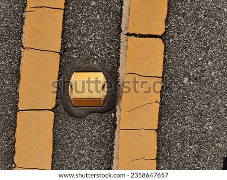 Image, Stock Photo Asphalted road with studded acoustic lane markings. Quiet country road in Spessart with verge