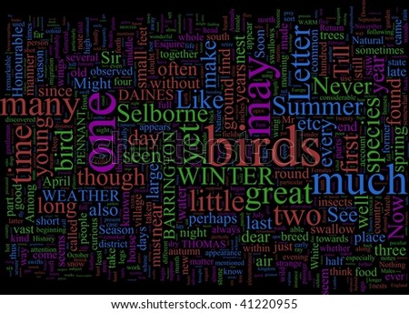 A word cloud based on Gilbert White\'s Natural History of Selborne