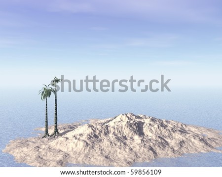 Computer Generated Image of a Small Island with Palm Trees