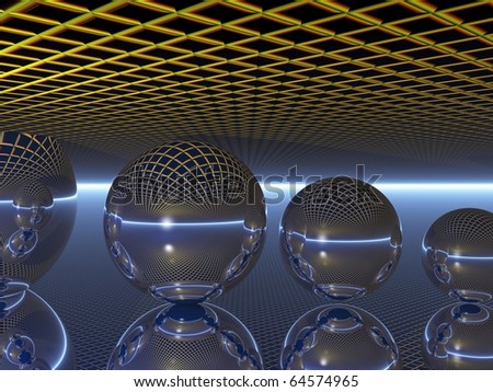 Computer Generated Image of a Reflecting Spheres against a Neutral Background