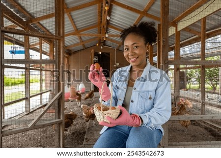 Image, Stock Photo A farmer woman collects potatoes in a bucket. Work in the farm field. Pick, sort and pack vegetables. Organic gardening and farming. Harvesting campaign, recruiting seasonal workers.