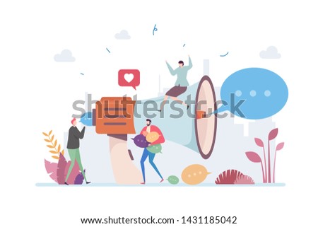 Digital Marketing Promotion Vector Illustration Concept Showing Marketing Team Promoting Product Launch, ui, web, mobile app intro card, editorial print, flyer, and banner.