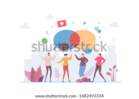 Social Networking Interaction Illustration Concept Showing people interacting in social media, Suitable for landing page, ui, web, App intro card, editorial, flyer, and banner.