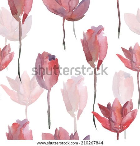 seamless vector pattern of hand painting watercolor flowers (tulips)