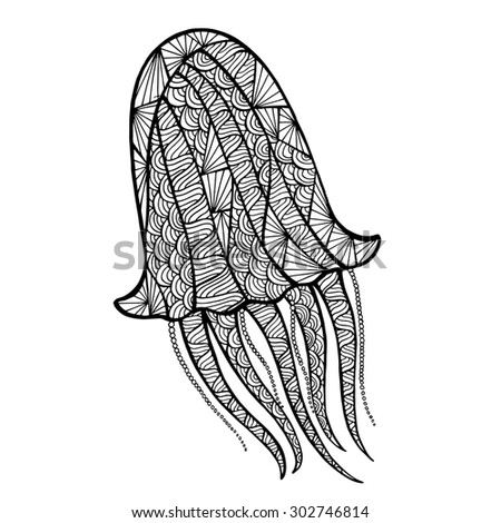 Stylized vector meduza, zentangle isolated on white background. Sea collection for your design.