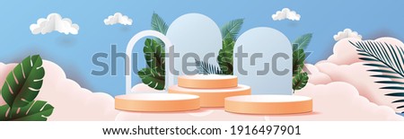 3d geometric podium mockup leaf tropical natural concept for showcase green background Abstract minimal scene product presentation vector illustrator
