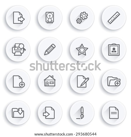 Document flat contour icons on white buttons.