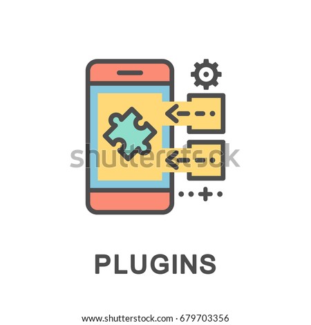 Plugin icon. Adding plugins to the main program on mobile phone. The thin contour lines with color fills.