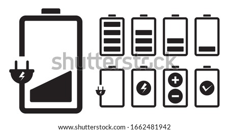 Battery charging charge indicator icon. level battery energy on white background