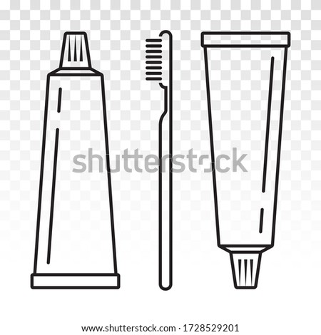 toothbrush / tooth brush and toothpaste - line art icons on a transparent background