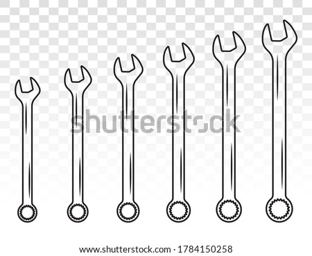 Set of wrench combination / spanner line art icon for apps or websites