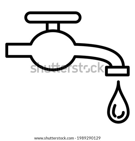 Water tap, shut-off valve, leak from the pipe. Symbol of purity, water supply. Icon, vector, isolated, outline, 48x48 pixel.