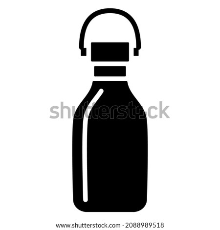 Bottle with a handle on the lid for easy carrying. Sealed thermal bottle for hot and cold drinks. Vector icon, glyph, isolated