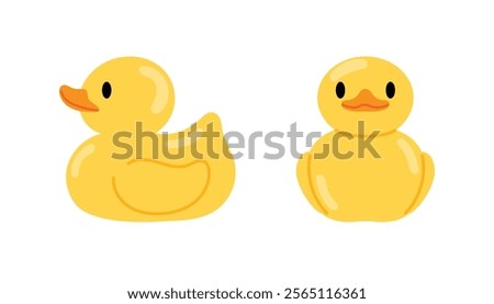 shiny yellow rubber duck, front and side view illustration 