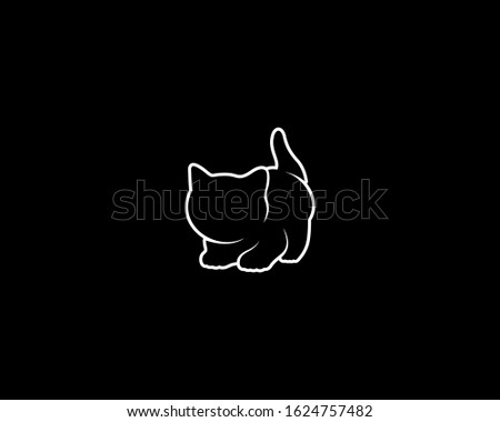 Kitten Silhouette on Black Background. Isolated Vector Animal Template for Logo Company, Icon, Symbol etc