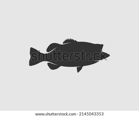 Bass Silhouette on White Background. Isolated Vector Fish Animal Template for Logo Company, Icon, Symbol etc 