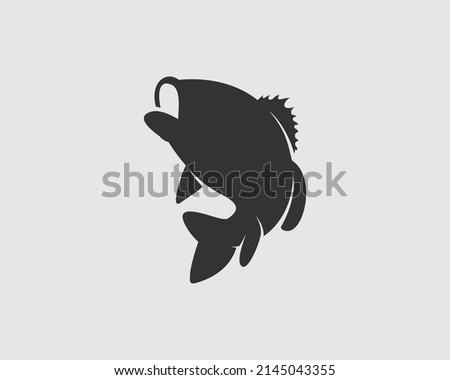 Bass Silhouette on White Background. Isolated Vector Fish Animal Template for Logo Company, Icon, Symbol etc 