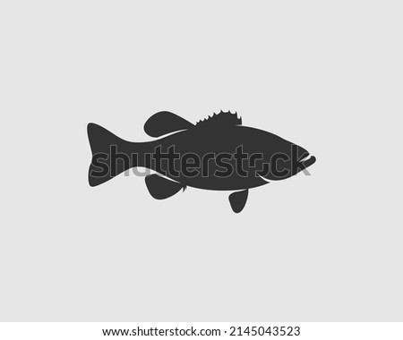 Bass Silhouette on White Background. Isolated Vector Fish Animal Template for Logo Company, Icon, Symbol etc 