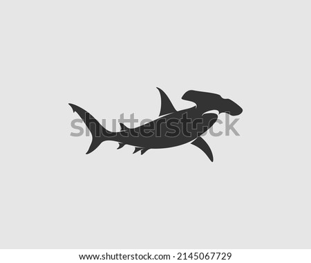 Hammerhead Shark Silhouette on White Background. Isolated Vector Animal Template for Logo Company, Icon, Symbol etc 