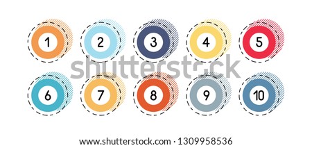 Number bullet points retro circles 1 to 10 