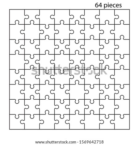 Puzzles grid. Jigsaw puzzle 64 pieces, thinking game and 8x8 jigsaws detail frame