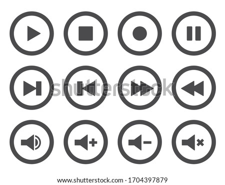 Music or video player icon set. Play, pause, stop, record and next buttons.