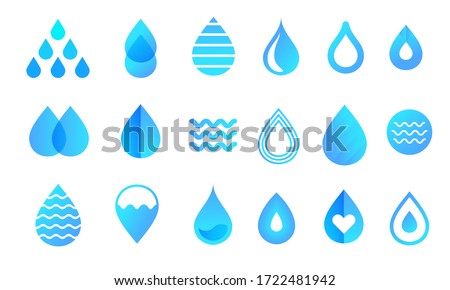 Set of drops logo shapes. Different blue water logotypes 