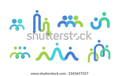 People group logo set. Business team sign. Communication and connection colorful icon collection