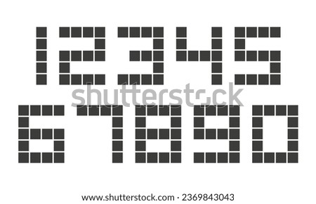 Set of numbers pixel style  consisiting of 1, 2, 3, 4, 5, 6, 7, 8, 9, 0. Square mosaic geometric numeral shapes