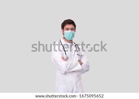 Similar – Image, Stock Photo portrait of doctor wearing protective mask and gloves indoors. Corona virus concept