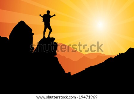 Similar – Image, Stock Photo Silhouette of traveler standing on top of mountain