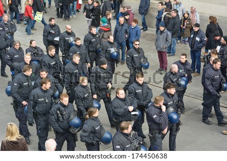 MUNICH, GERMANY - FEBRUARY 1, 2014: Police presence at the Munich Security Conference during their annual meeting.