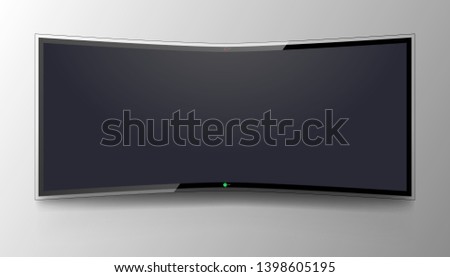 Curved TV monitor , monitor with shadow and  glare on isolated background, realistic vector illustration