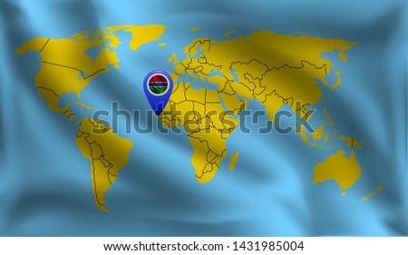 Location Gambia  mark on the world map, Gambia  flag, vector illustration
