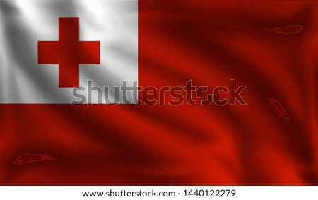 Waving Tonga flag,  the flag of Tonga, vector illustration