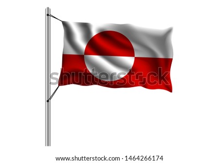 Waving Greenland flag on flagpole on isolated background, flag of Greenland, vector illustration