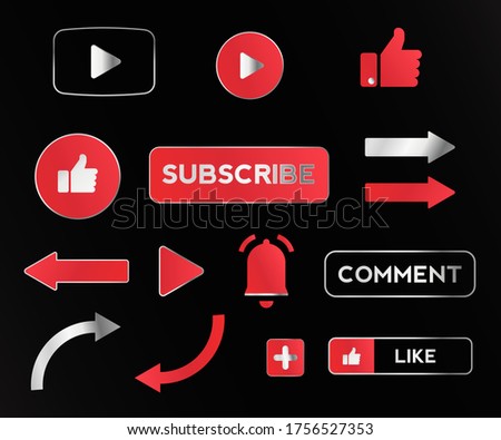 You tube video channel player. vlog or video blogging or video channel buttons set. Vector illustration. Flat Social Media Background Sign Download. Play Vector Logo. icon stickers
