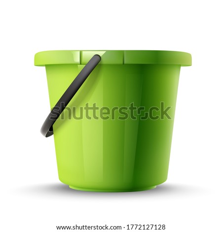 3d realistic vector green bucket isolated on white background.