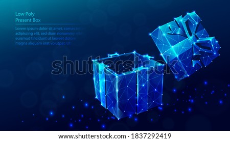 Vector low poly polygonal background of present box.