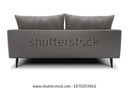 3d realistic vector gray sofa from the back view on white background.