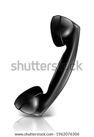 3d realistic vector handset black phone, isolated on white background.