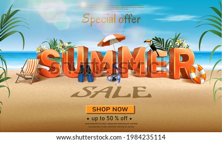 Vector summer sale banner template. Horizontal orientation with 3d letters.